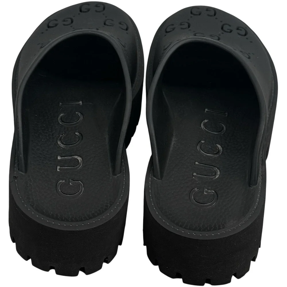 Authentic Gucci Rubber Slip-On Platform Mule Sandals Logo Statement Capsule 10